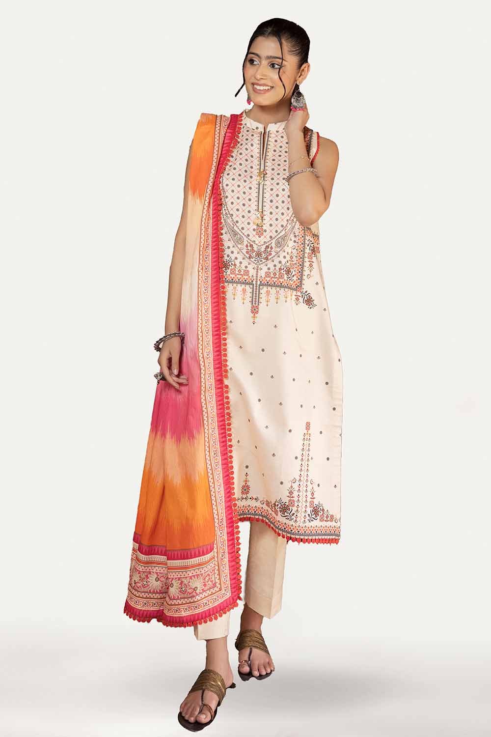 3 Piece Unstitched Printed Lawn Suit with Woven Stripe Dupatta SP-42038