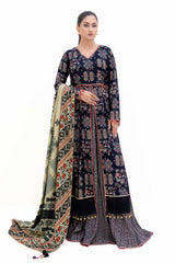 3 Piece Unstitched Gold Printed Polyestor Suit with Printed Sequins Stripe Dupatta  SP-42045