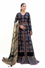 3 Piece Unstitched Gold Printed Polyestor Suit with Printed Sequins Stripe Dupatta  SP-42045