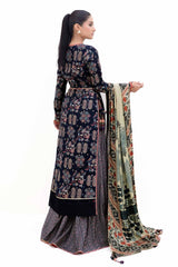 3 Piece Unstitched Gold Printed Polyestor Suit with Printed Sequins Stripe Dupatta  SP-42045