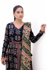 3 Piece Unstitched Gold Printed Polyestor Suit with Printed Sequins Stripe Dupatta  SP-42045