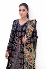3 Piece Unstitched Gold Printed Polyestor Suit with Printed Sequins Stripe Dupatta  SP-42045
