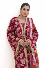 3 Piece Unstitched Gold Printed Polyestor Suit with Printed Sequins Stripe Dupatta  SP-42046