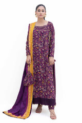 3 Piece Unstitched Gold Printed Polyestor Suit with Printed Sequins Stripe Dupatta  SP-42047