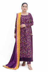 3 Piece Unstitched Gold Printed Polyestor Suit with Printed Sequins Stripe Dupatta  SP-42047