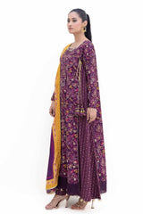 3 Piece Unstitched Gold Printed Polyestor Suit with Printed Sequins Stripe Dupatta  SP-42047