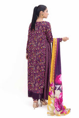 3 Piece Unstitched Gold Printed Polyestor Suit with Printed Sequins Stripe Dupatta  SP-42047
