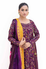 3 Piece Unstitched Gold Printed Polyestor Suit with Printed Sequins Stripe Dupatta  SP-42047