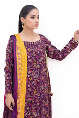 3 Piece Unstitched Gold Printed Polyestor Suit with Printed Sequins Stripe Dupatta  SP-42047