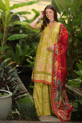 3 Piece Embroidered Lacquer Printed Dobby Unstitched Suit with Digital Printed Silk Dupatta SSM-32016