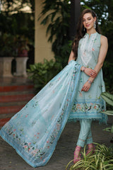 3 Piece Digital Printed Embroidered Lawn Unstitched Suit with Digital Print Tissue Silk Dupatta SSM-42009