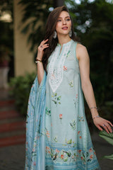 3 Piece Digital Printed Embroidered Lawn Unstitched Suit with Digital Print Tissue Silk Dupatta SSM-42009