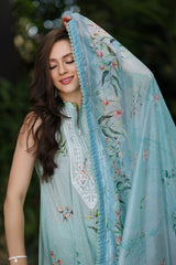 3 Piece Digital Printed Embroidered Lawn Unstitched Suit with Digital Print Tissue Silk Dupatta SSM-42009