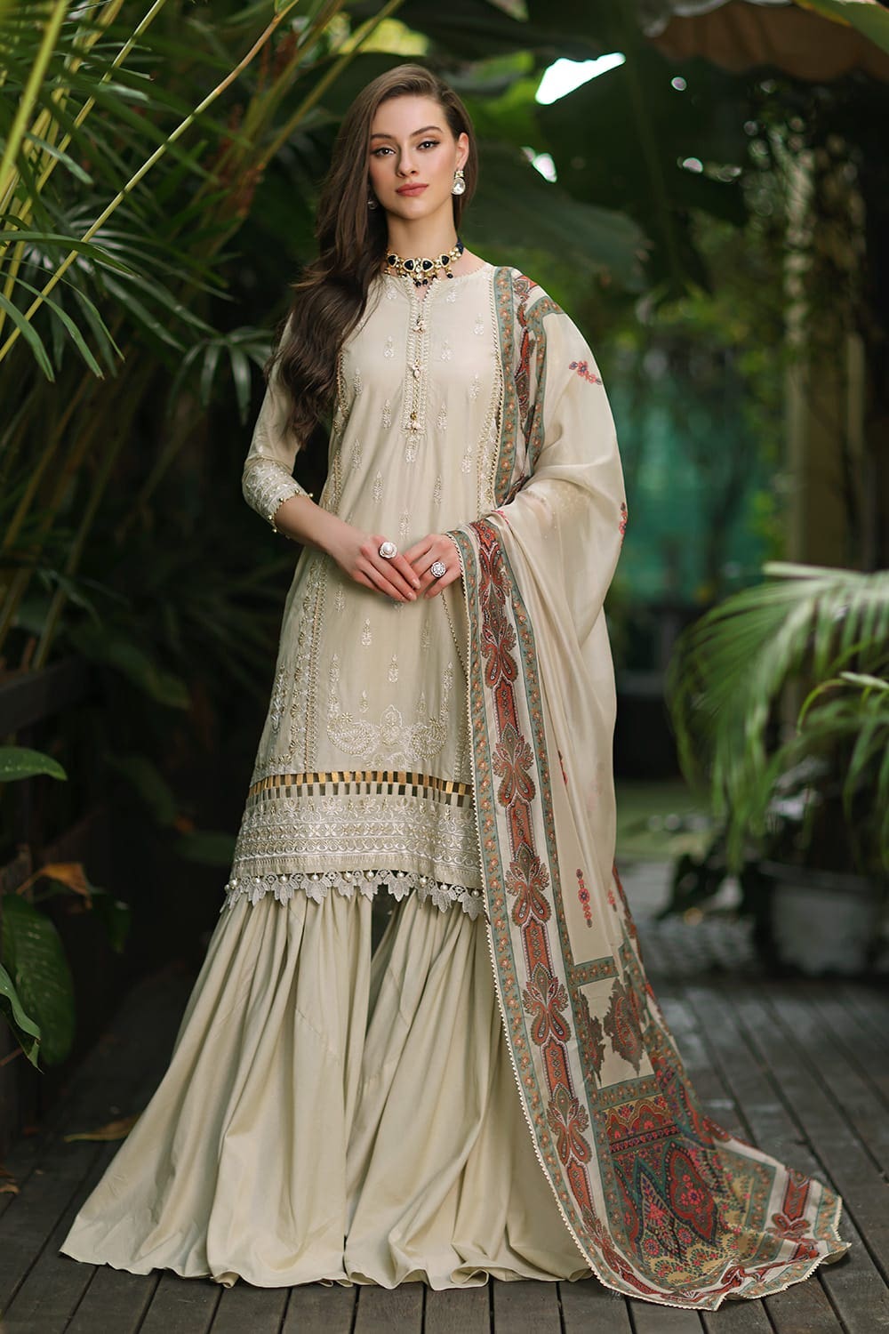 3 Piece Embroidered Lawn Unstitched Suit with Digital Printed Tissue Silk Dupatta SSM-42011