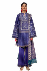 3 Piece Unstitched Printed Lawn Suit with Zari Stripe Dupatta ST-42003