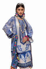 3 Piece Unstitched Embroidered Printed Lawn Suit with Zari Stripe Dupatta  ST-42005