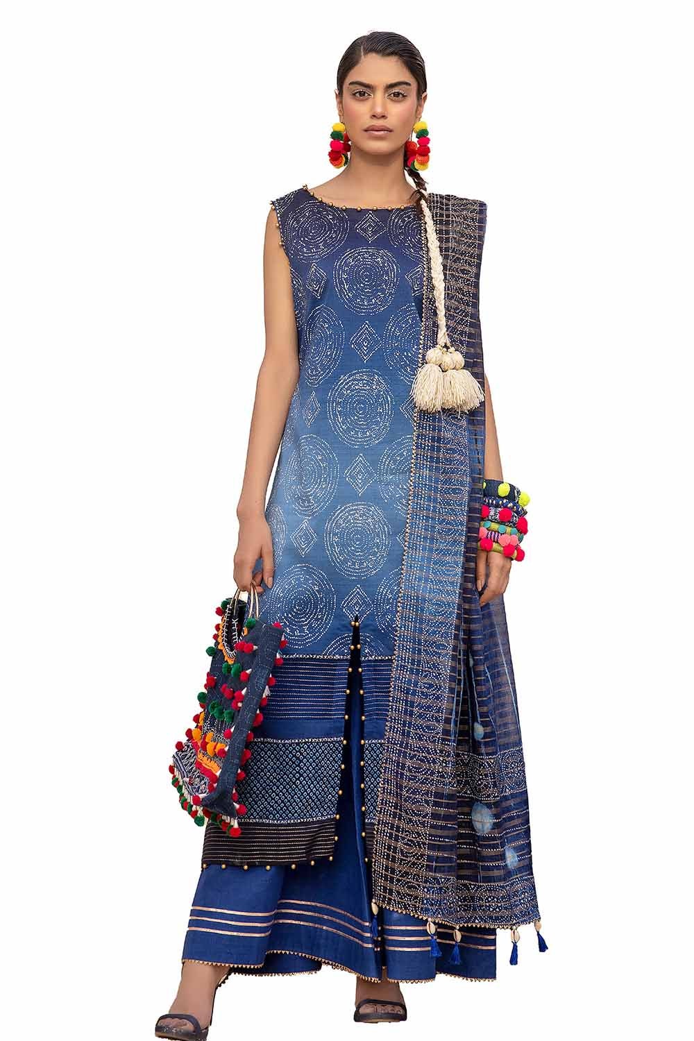 3 Piece Unstitched Printed Lawn Suit with Zari Stripe Dupatta ST-42006