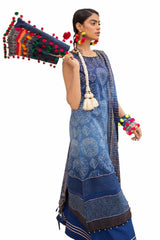 3 Piece Unstitched Printed Lawn Suit with Zari Stripe Dupatta ST-42006