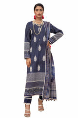 3 Piece Unstitched Embroidered Printed Lawn Suit with Zari Stripe Dupatta  ST-42007