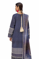 3 Piece Unstitched Embroidered Printed Lawn Suit with Zari Stripe Dupatta  ST-42007