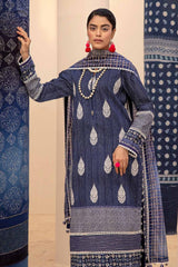 3 Piece Unstitched Embroidered Printed Lawn Suit with Zari Stripe Dupatta  ST-42007