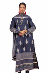 3 Piece Unstitched Embroidered Printed Lawn Suit with Zari Stripe Dupatta  ST-42007