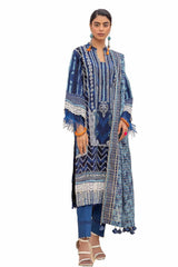 3 Piece Unstitched Printed Lawn Suit with Zari Stripe Dupatta ST-42008