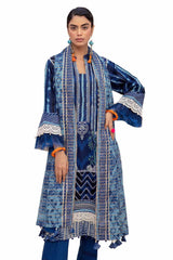 3 Piece Unstitched Printed Lawn Suit with Zari Stripe Dupatta ST-42008