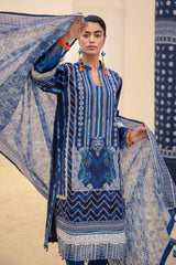 3 Piece Unstitched Printed Lawn Suit with Zari Stripe Dupatta ST-42008