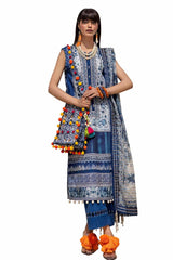 3 Piece Unstitched Printed Lawn Suit with Zari Stripe Dupatta ST-42009