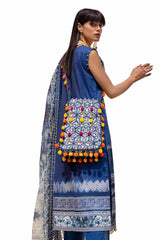 3 Piece Unstitched Printed Lawn Suit with Zari Stripe Dupatta ST-42009