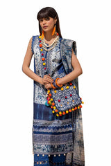3 Piece Unstitched Printed Lawn Suit with Zari Stripe Dupatta ST-42009