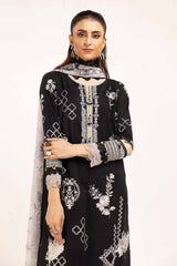 3 Piece Unstitched Embroidered Khaddar Suit with Printed Zari Jacquard Dupatta ST-42010