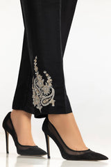 Black Rawsilk Embroidered Trouser TR-24-30