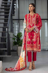 3 Piece Embroidered Net Unstitched Suit with Digital Printed Silk Dupatta SSM-32006