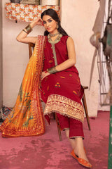 3 Piece Embroidered Unstitched Jacquard Shirt with Digital Printed Jacquard Dupatta and Neckline FE-32035