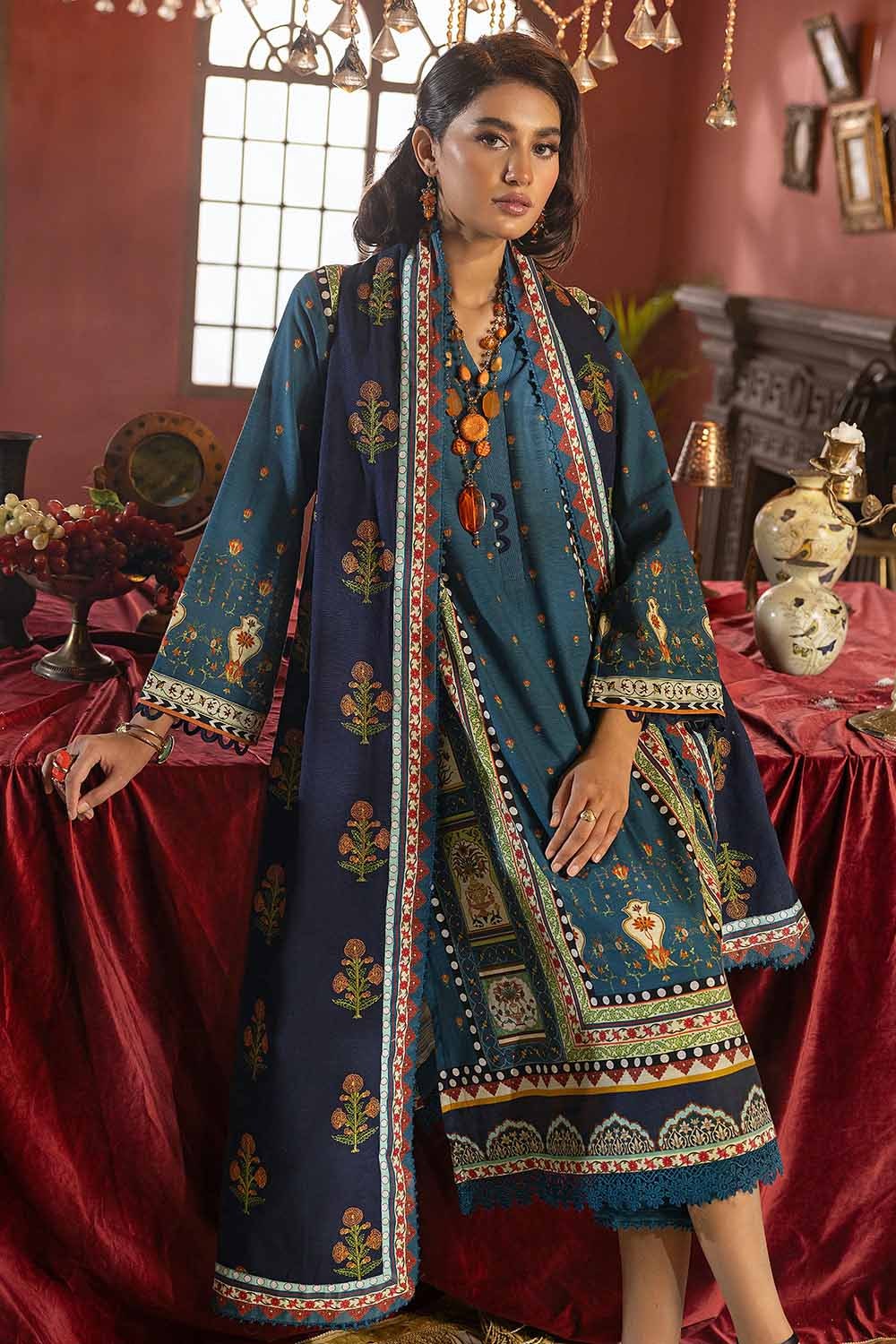 3 Piece Embroidered Khaddar Unstitched Suit  K-32019