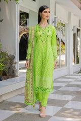 3 Piece Embroidered Cambric Unstitched Suit with Printed Burnout Dupatta BN-32003