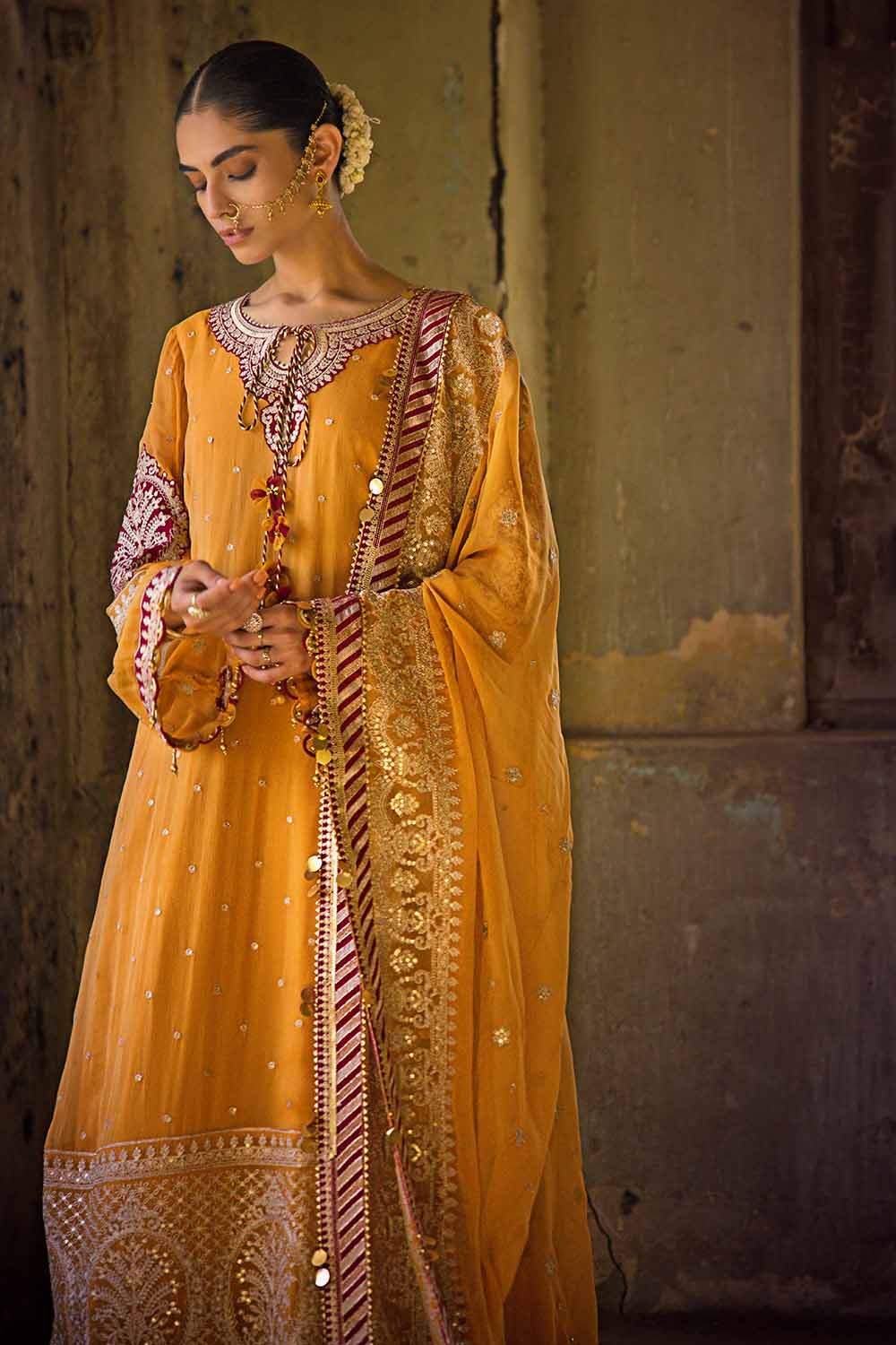 3 Piece Embroidered Chiffon Unstitched Suit with Zari and Sequence    FE-32097