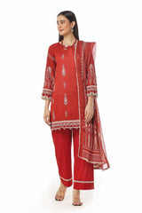 3 Piece Unstitched Printed Lawn Suit with Chiffon Dupatta CLF-42010