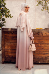 Georgette Tie And Dye Abaya With Wool Chiffon Embroidered Scarf WGB-KAB-22058