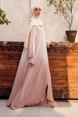 Georgette Tie And Dye Abaya With Wool Chiffon Embroidered Scarf WGB-KAB-22058