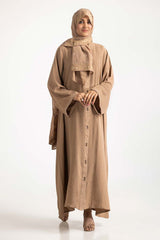 Nisa Georgette Dyed Abaya And Block Print Wool Chiffon Scarf WGB-KAB-22061