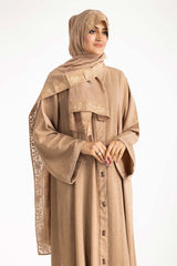 Nisa Georgette Dyed Abaya And Block Print Wool Chiffon Scarf WGB-KAB-22061