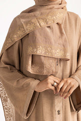 Nisa Georgette Dyed Abaya And Block Print Wool Chiffon Scarf WGB-KAB-22061