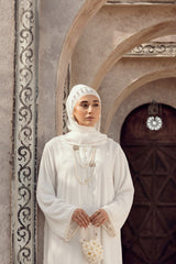 Nisa Silver Zari Chiffon Embellished Abaya And Wool Chiffon dyed Scarf WGB-KAB-22122