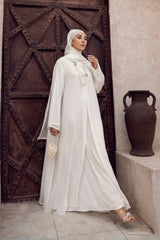 Nisa Silver Zari Chiffon Embellished Abaya And Wool Chiffon dyed Scarf WGB-KAB-22122