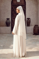 Nisa Silver Zari Chiffon Embellished Abaya And Wool Chiffon dyed Scarf WGB-KAB-22122