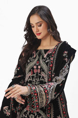 3 Piece Unstitched Embroidered Velvet Suit with Embroidered Velvet Dupatta WV-42002