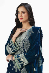 3 Piece Unstitched Embroidered Velvet Suit with Embroidered Velvet Dupatta WV-42004